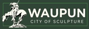Waupun Municipal Logo with man and horse statue siluette
