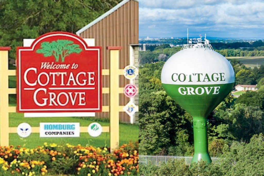 Cottage Grove Sign and Cottage Grove Water Tower