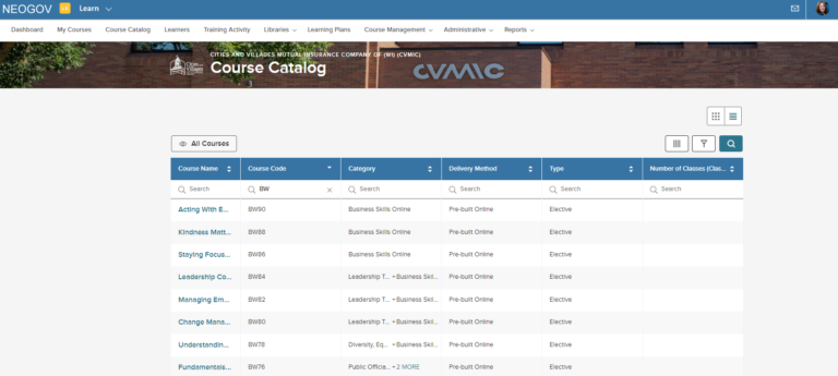 A photo of the Learn training catalog with the new eLearnings displayed on the page.