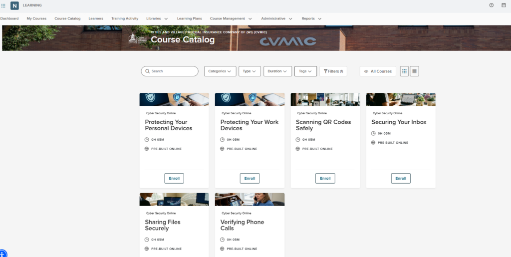 A quick look inside NeoGov's Learn system as the cards for newly released trainings.