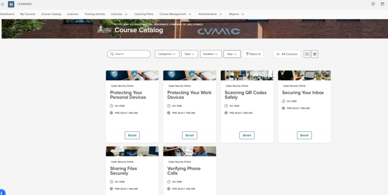 A quick look inside NeoGov's Learn system as the cards for newly released trainings.