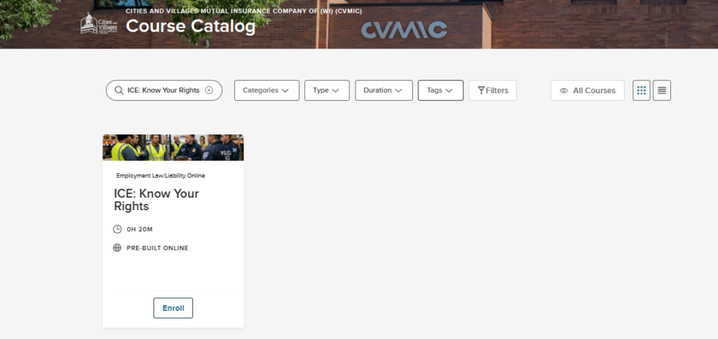NeoGov Catalog screenshot of ICE eLearning course.