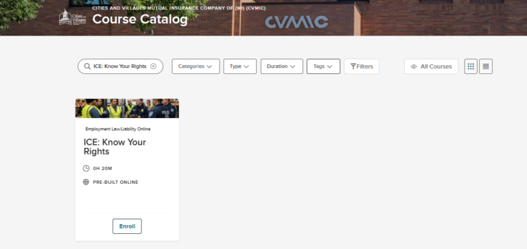 NeoGov Catalog screenshot of ICE eLearning course.